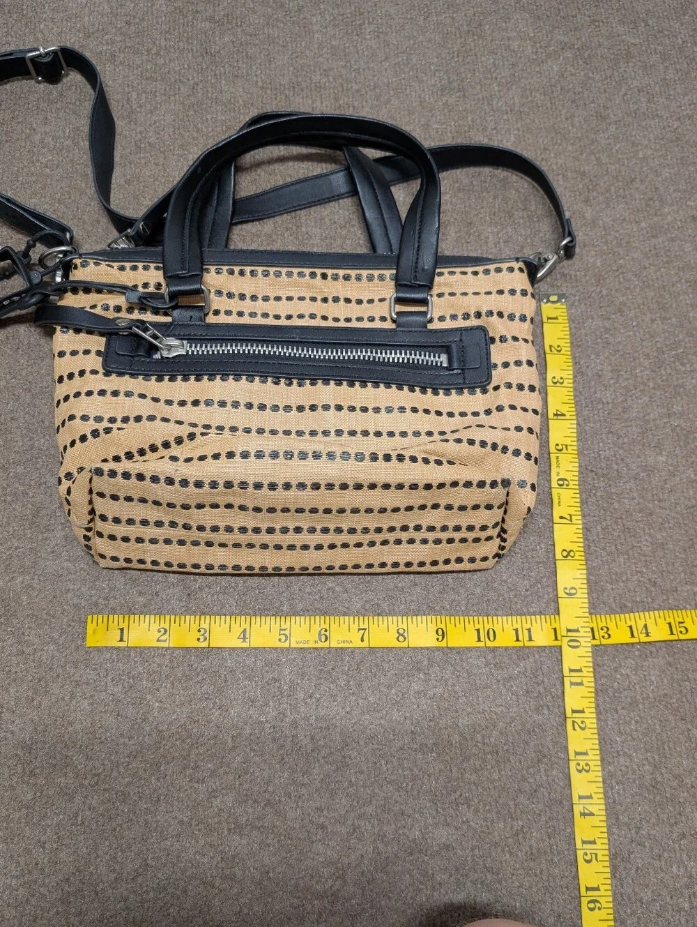 FOSSIL Women's Dawson Satchel Textile Black & Tan Polka Dot Purse Bag